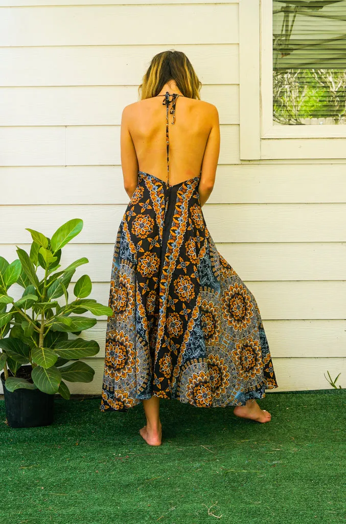 Midnight Amber Goddess Boho Maxi Dress