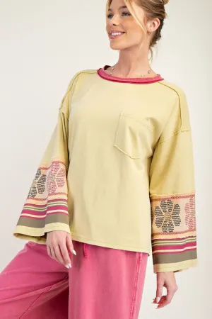 Mineral Washed Floral Patch Cotton Pullover