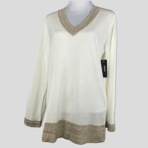 Misook Women's NWT Coastal Oversized V-Neckline Long Sleeve Knit Sweater XS/C41