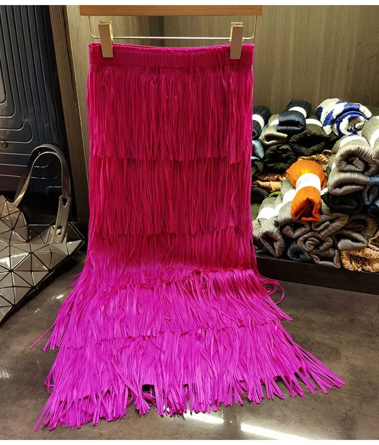 Miyake High-end Pleated Fringed Patchwork Vintage Skirt