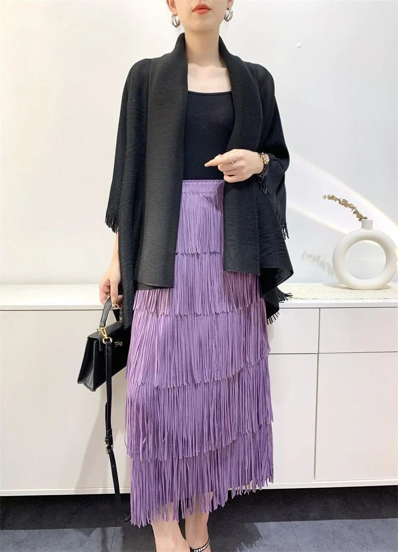 Miyake High-end Pleated Fringed Patchwork Vintage Skirt