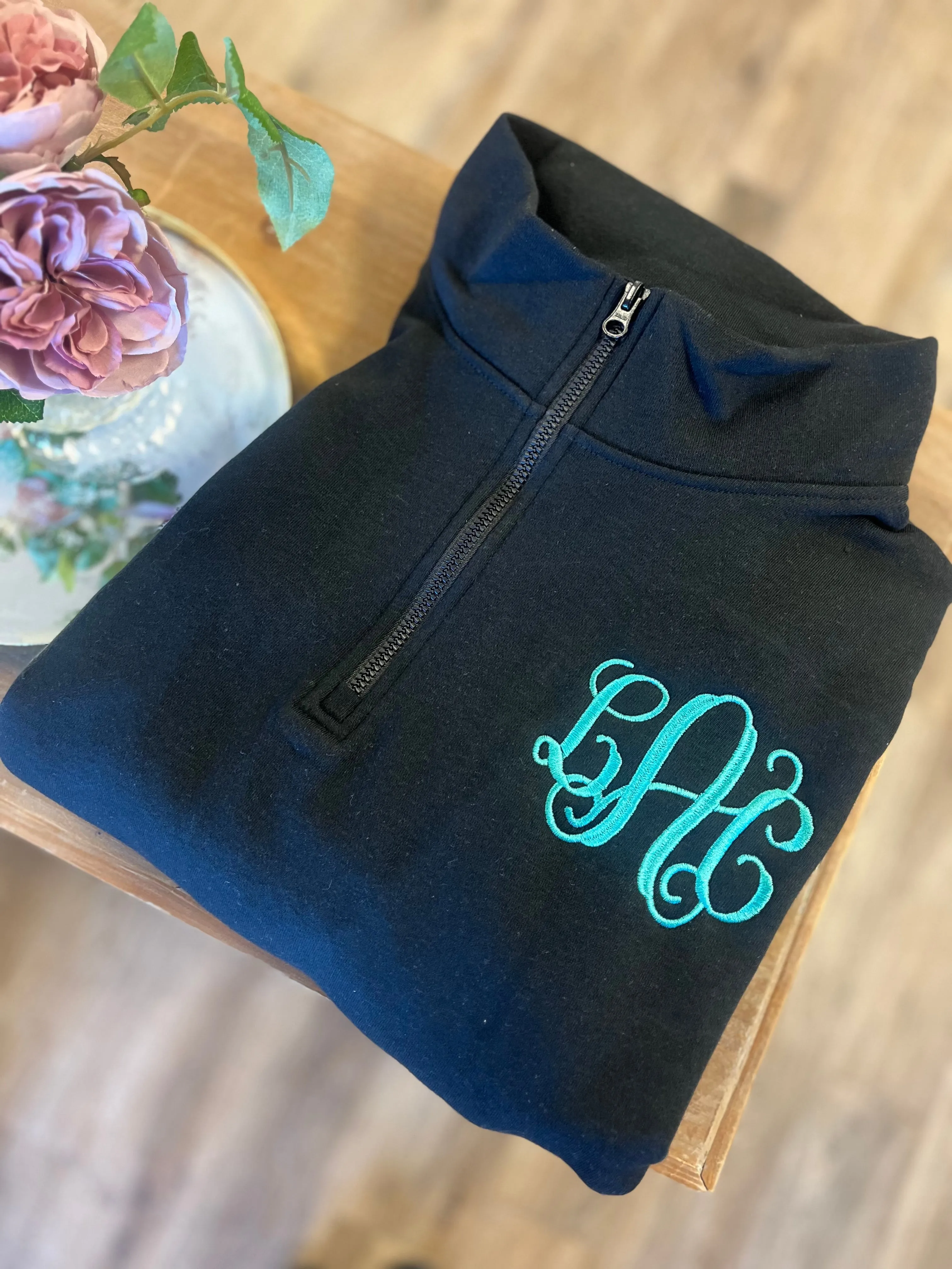 Monogram Quarter Zip Pullover Sweatshirt