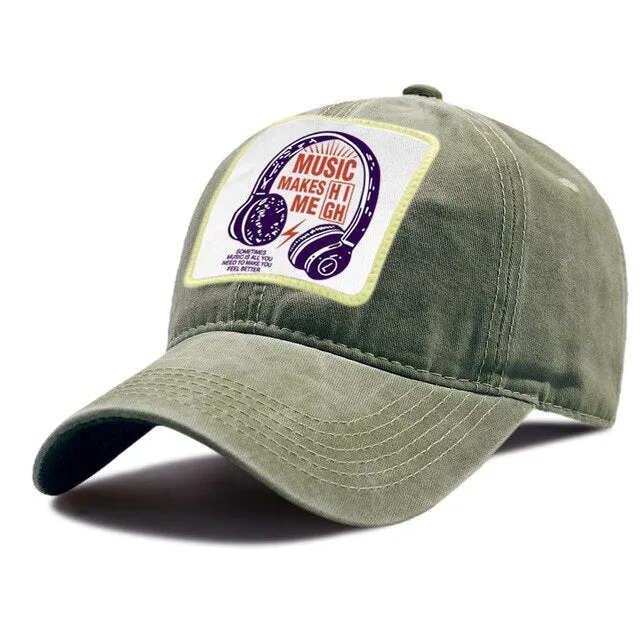 'Music Makes Me High' Baseball Caps Snapback Cotton Hat SJA