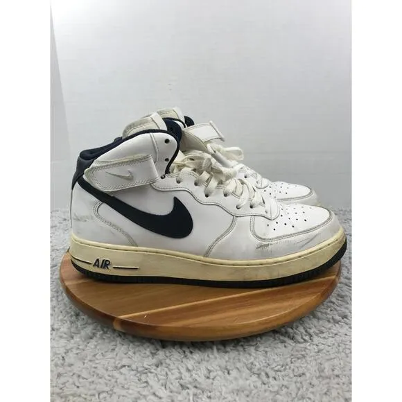 Nike Air Force 1 Mid White Dark Obsidian Athletic Sneakers Mens 11 315123-107