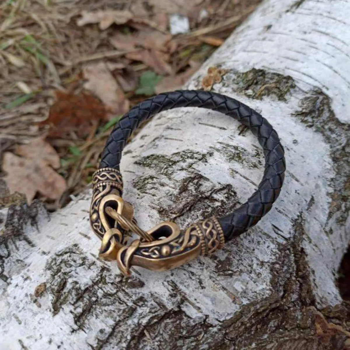 Norse dragon leather bracelet
