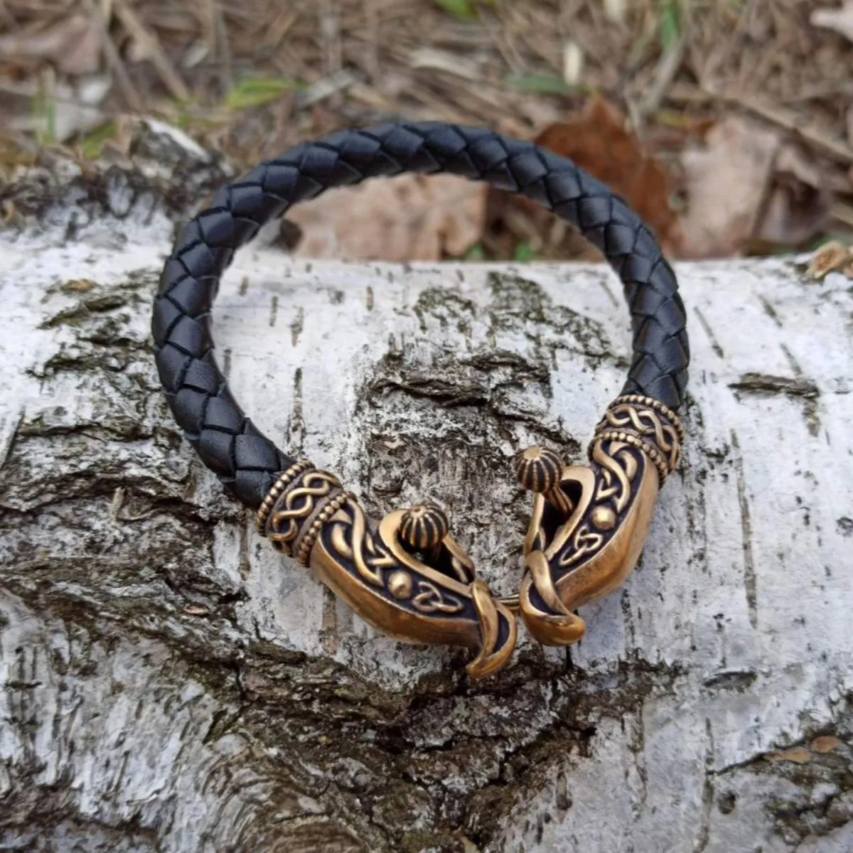 Norse dragon leather bracelet