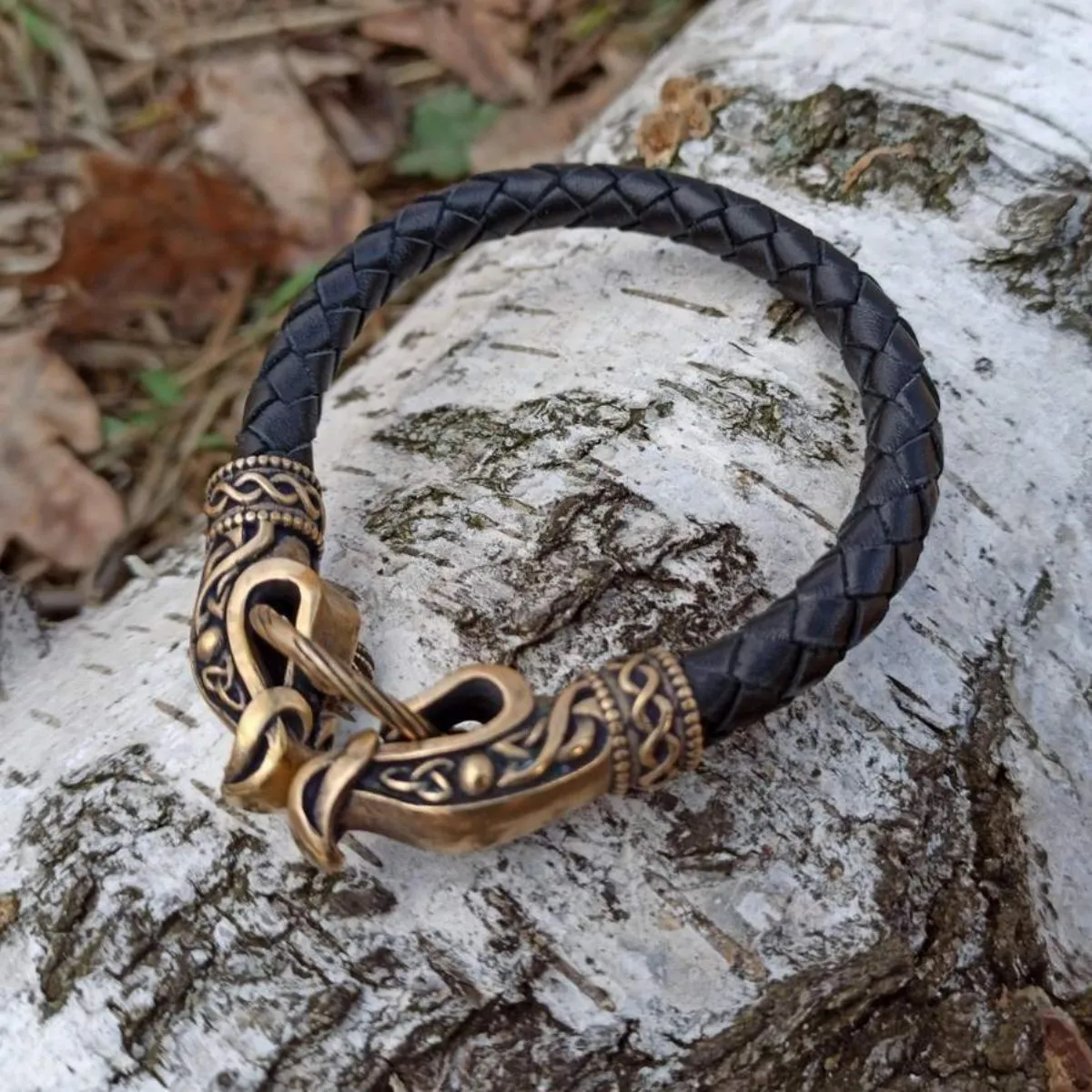 Norse dragon leather bracelet