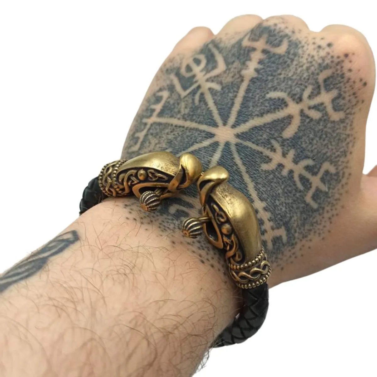 Norse dragon leather bracelet