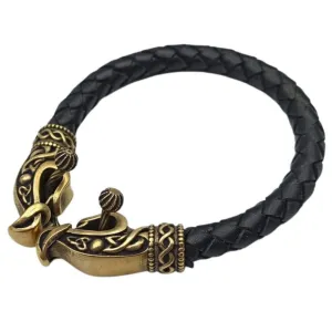 Norse dragon leather bracelet
