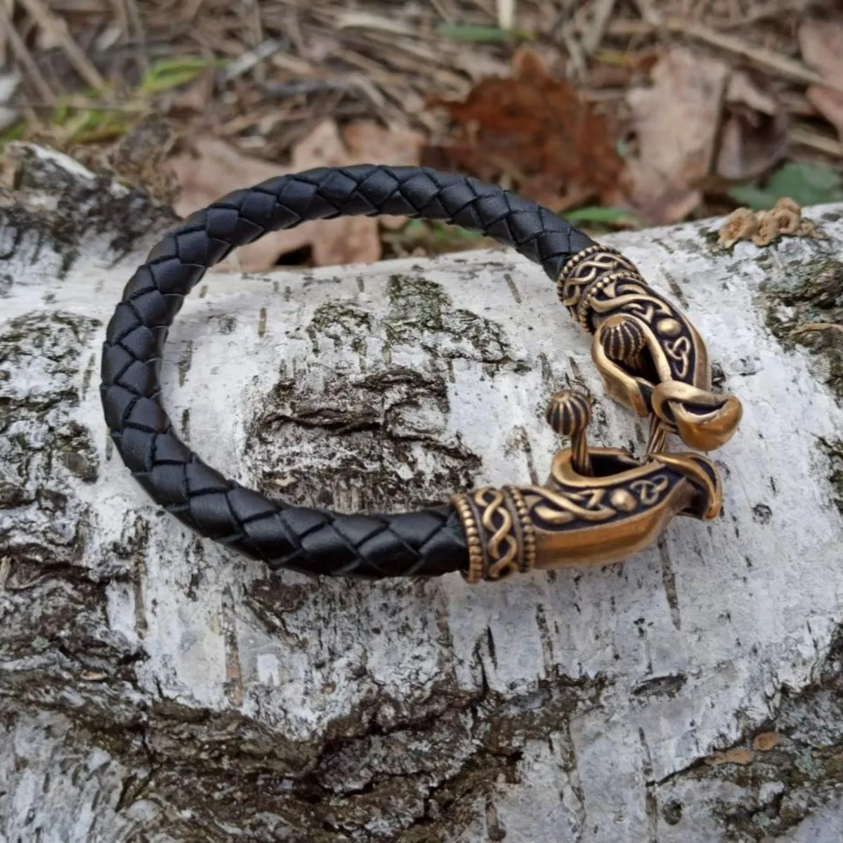Norse dragon leather bracelet