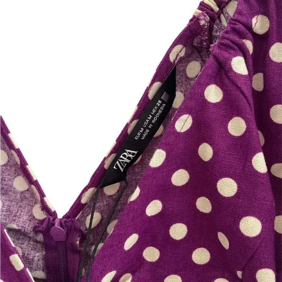 NWT ZARA Ruched Polka Dot Mini Dress M