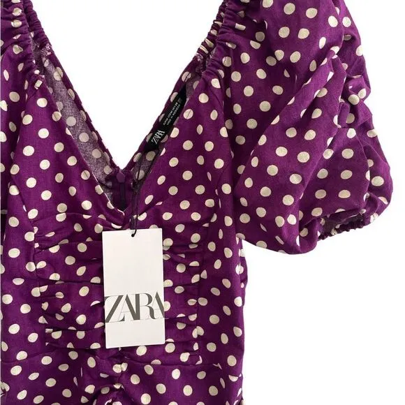 NWT ZARA Ruched Polka Dot Mini Dress M