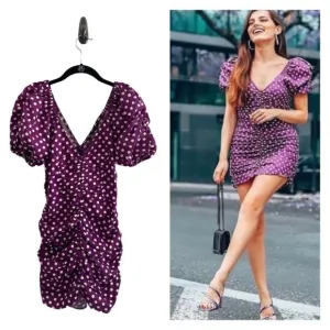 NWT ZARA Ruched Polka Dot Mini Dress M