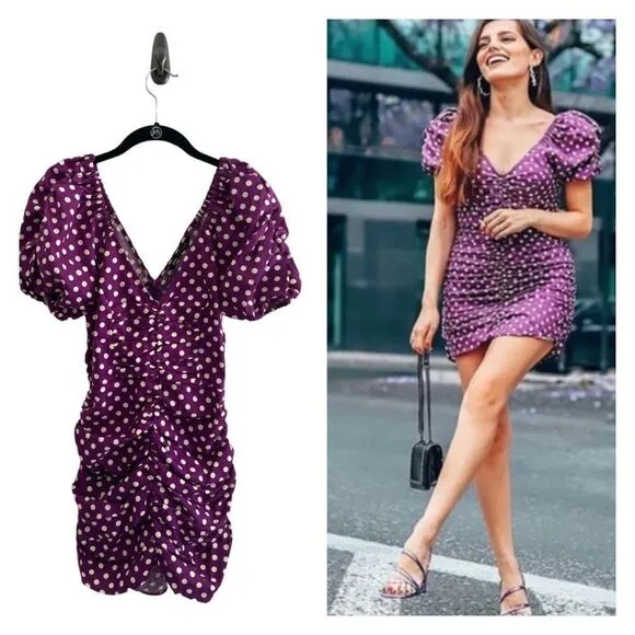 NWT ZARA Ruched Polka Dot Mini Dress M