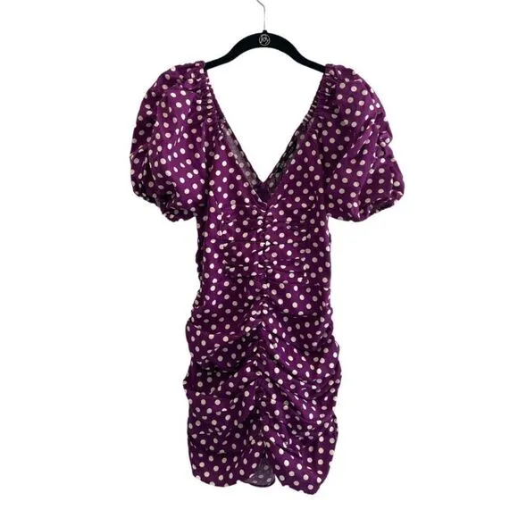 NWT ZARA Ruched Polka Dot Mini Dress M