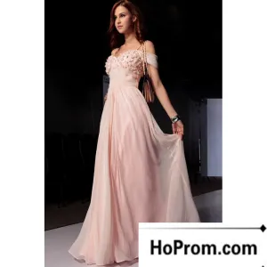 Off Shoulder A-Line Pink Prom Dress Evening Dresses