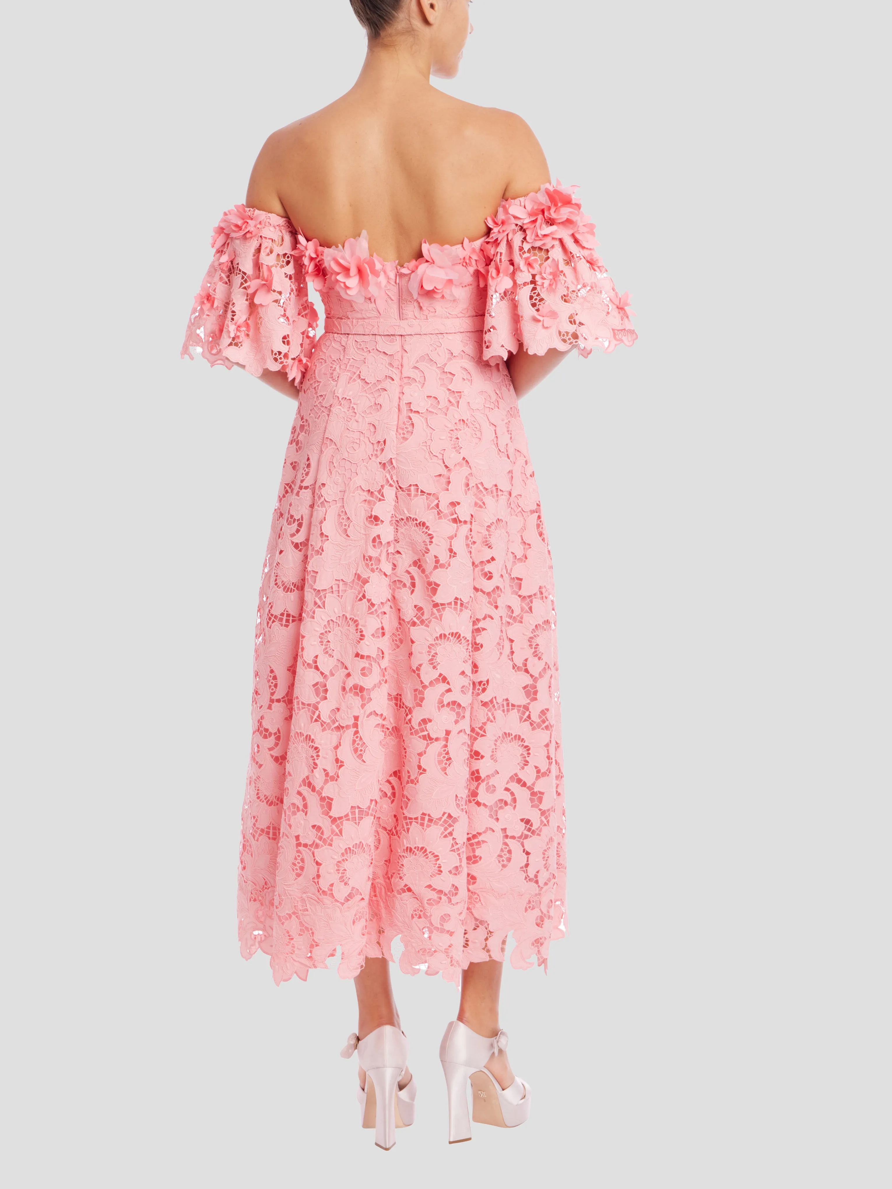 Off Shoulder Lace Dress in Peony