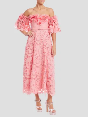 Off Shoulder Lace Dress in Peony