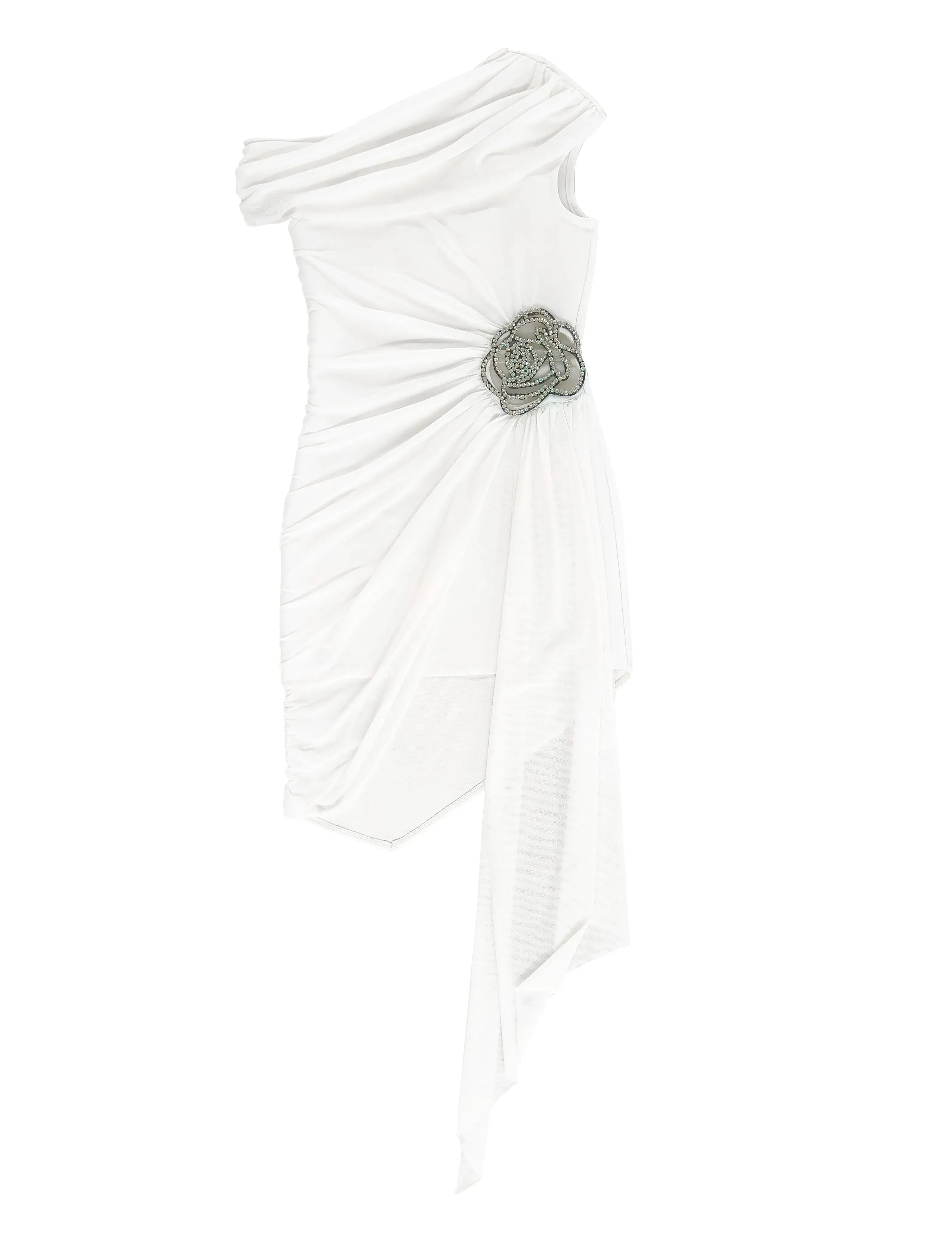 One Shoulder Draped Bodycon Luxury Diamond Flower Runway Dress
