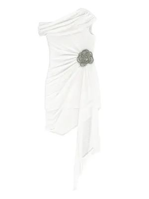 One Shoulder Draped Bodycon Luxury Diamond Flower Runway Dress