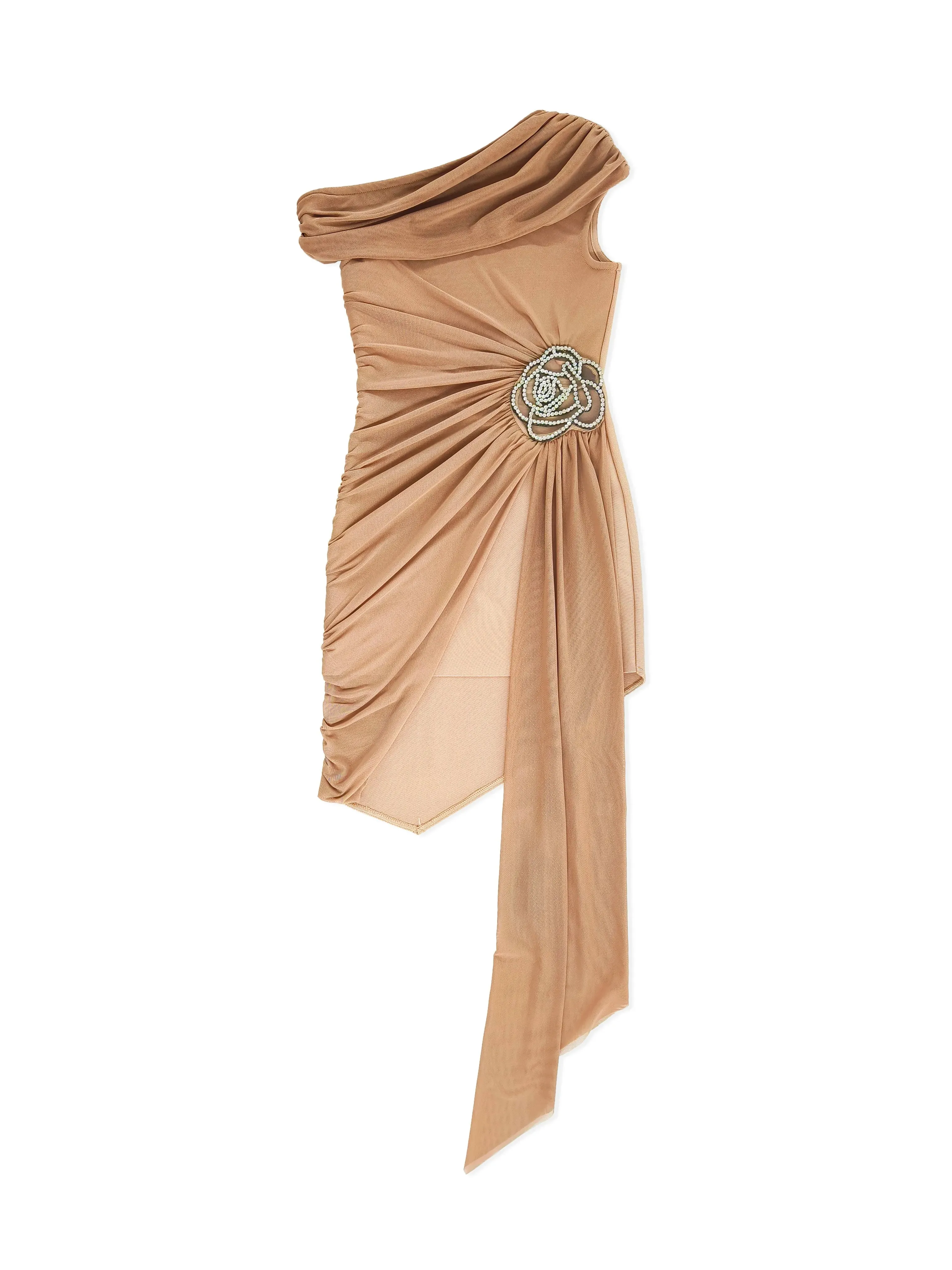 One Shoulder Draped Bodycon Luxury Diamond Flower Runway Dress