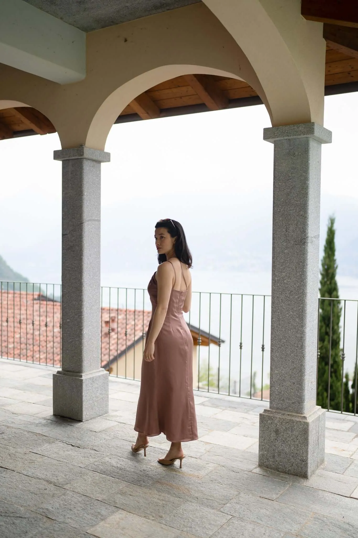 One Shoulder Silk Midi Dress in Rosé