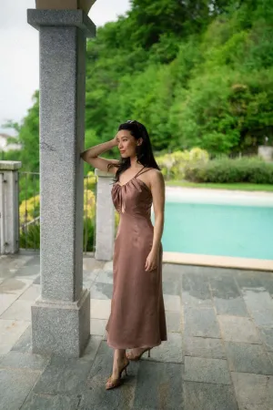 One Shoulder Silk Midi Dress in Rosé
