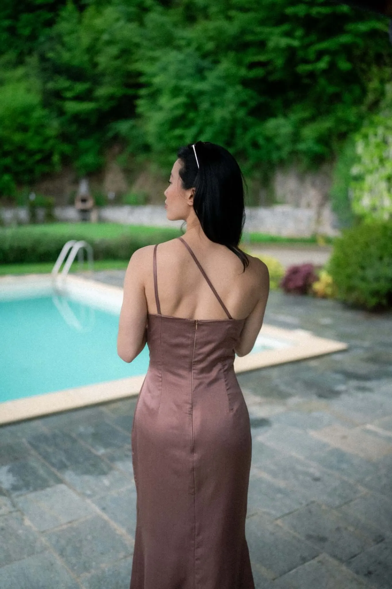 One Shoulder Silk Midi Dress in Rosé