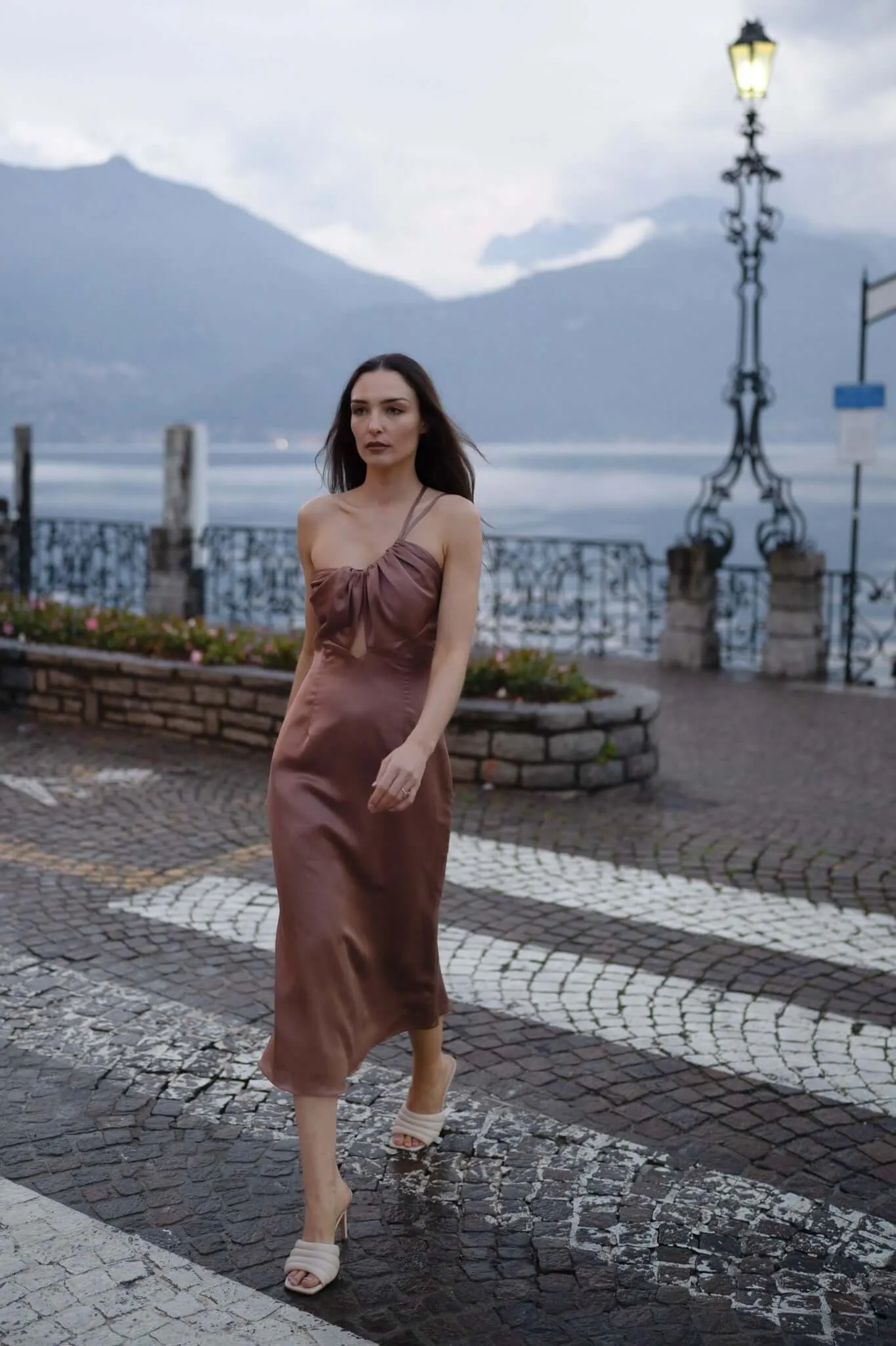 One Shoulder Silk Midi Dress in Rosé
