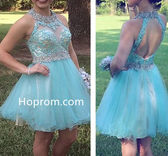 Open Back Cute Mint Homecoming Dresses with Beadings