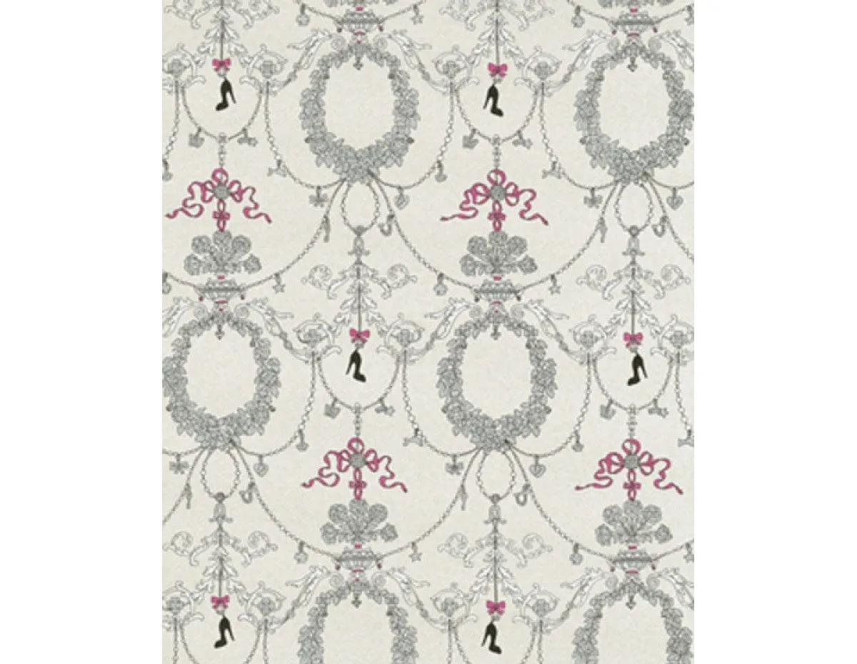 Ornamental Charms Swags Grey Pink 7304-10 Wallpaper