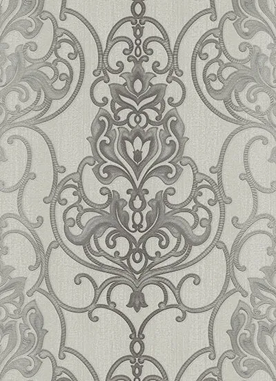 Ornated Floral Damask Grey Silver 5795-10 Wallpaper
