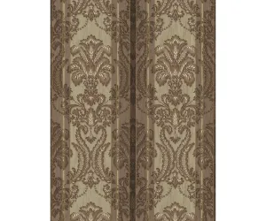 Ornated Floral Damask Stripes Brown 5781-27 Wallpaper