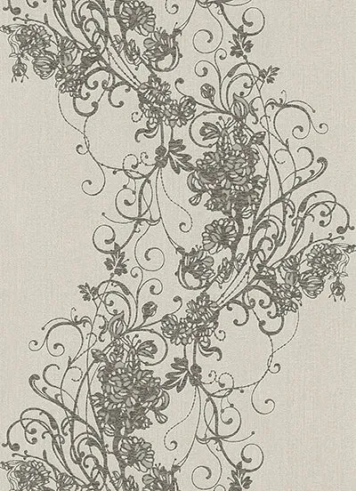 Ornated Floral Scroll Dark Grey 5794-49 Wallpaper