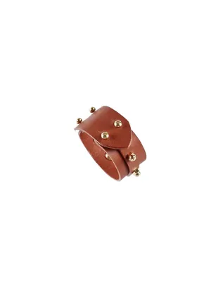 Panel Studded Leather Cuff, Caramel
