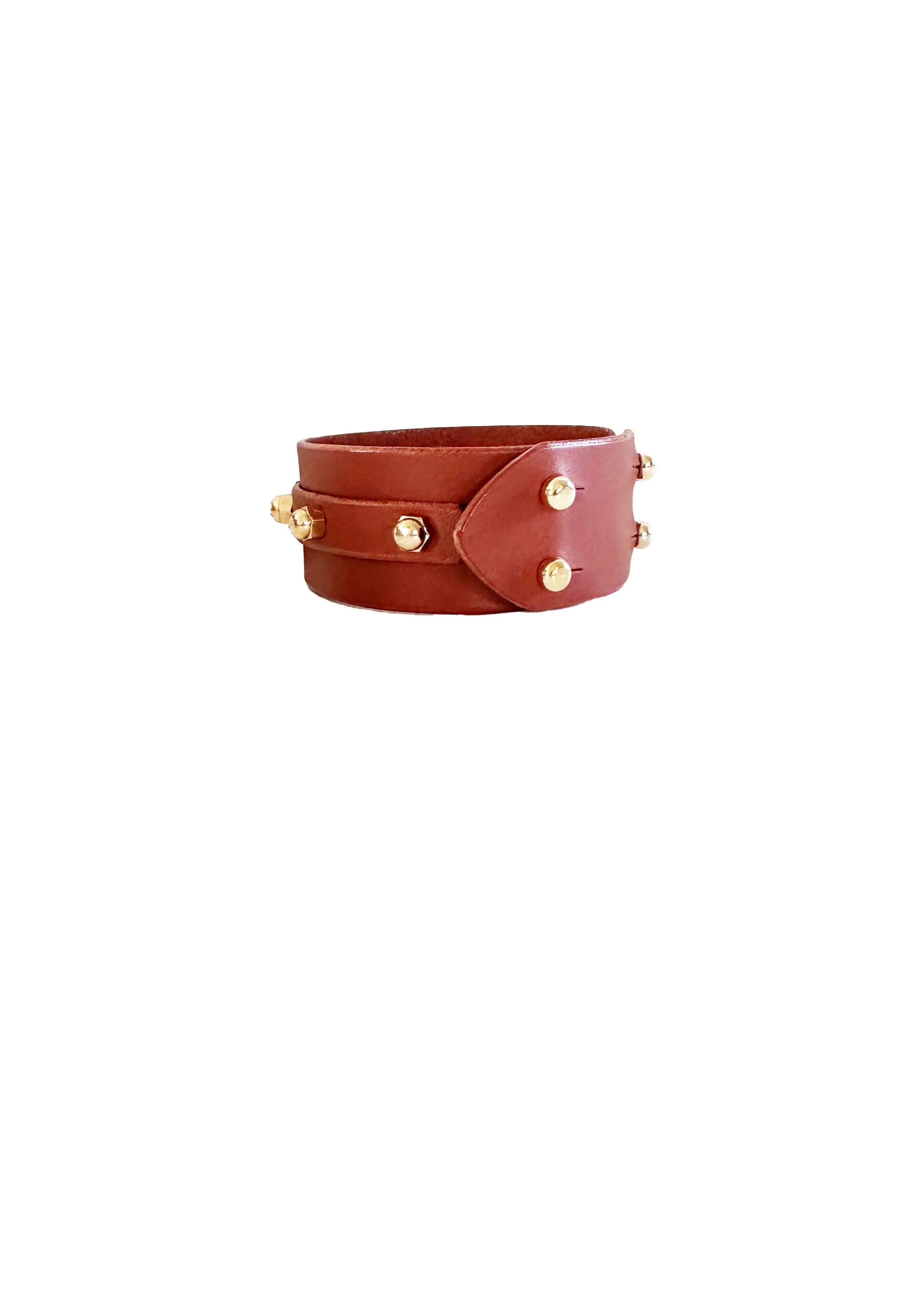 Panel Studded Leather Cuff, Caramel
