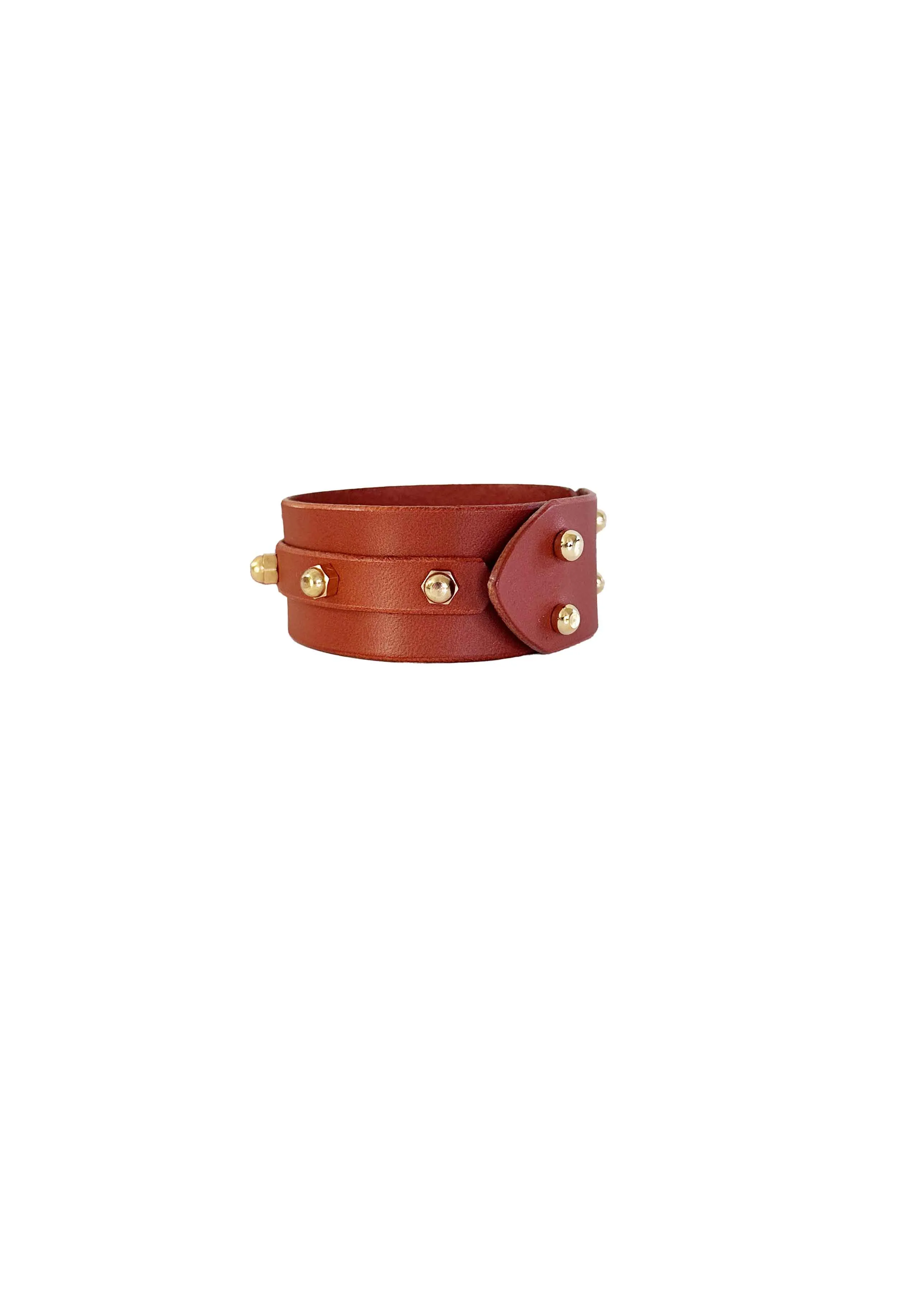 Panel Studded Leather Cuff, Caramel