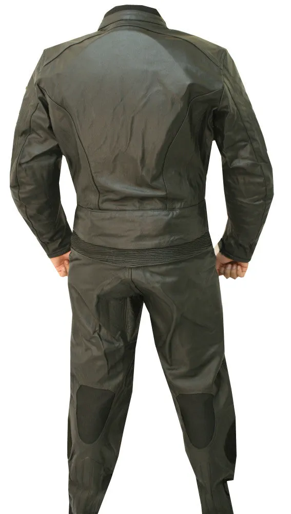 Perrini 2pc Black Alienator Motorcycle Cow hide Genuine Leather Racing Riding Suit