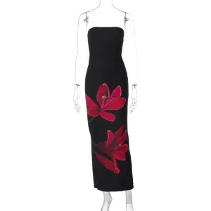 Personalized Backless Tied Dress - Printed Collar Tube Top