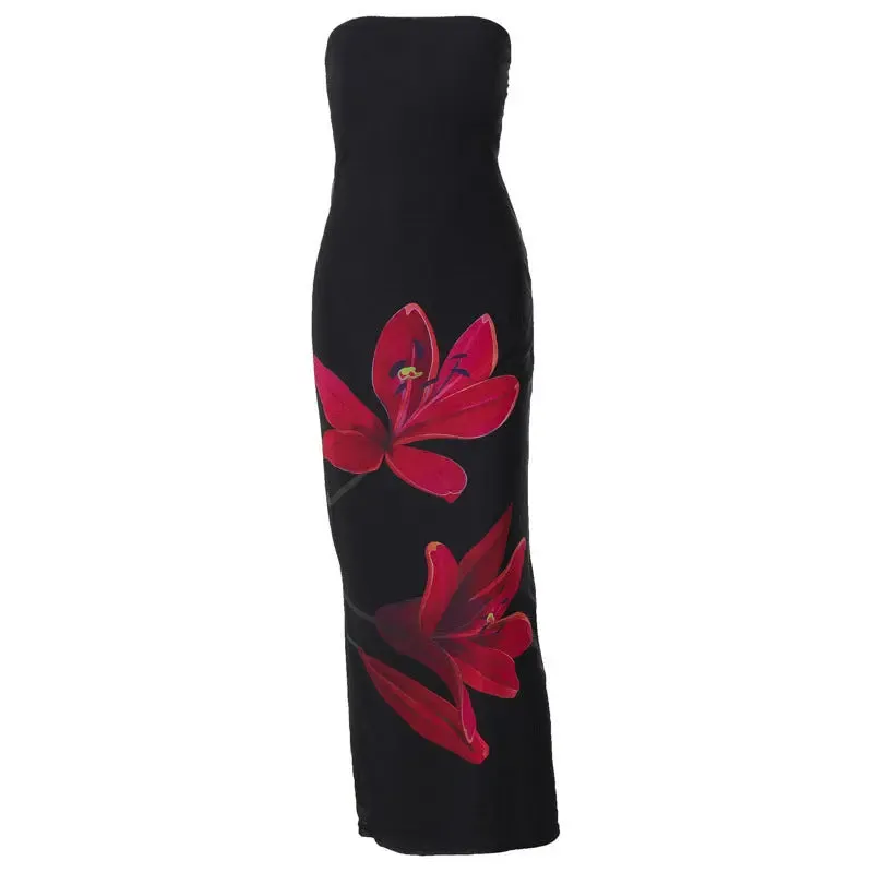 Personalized Backless Tied Dress - Printed Collar Tube Top
