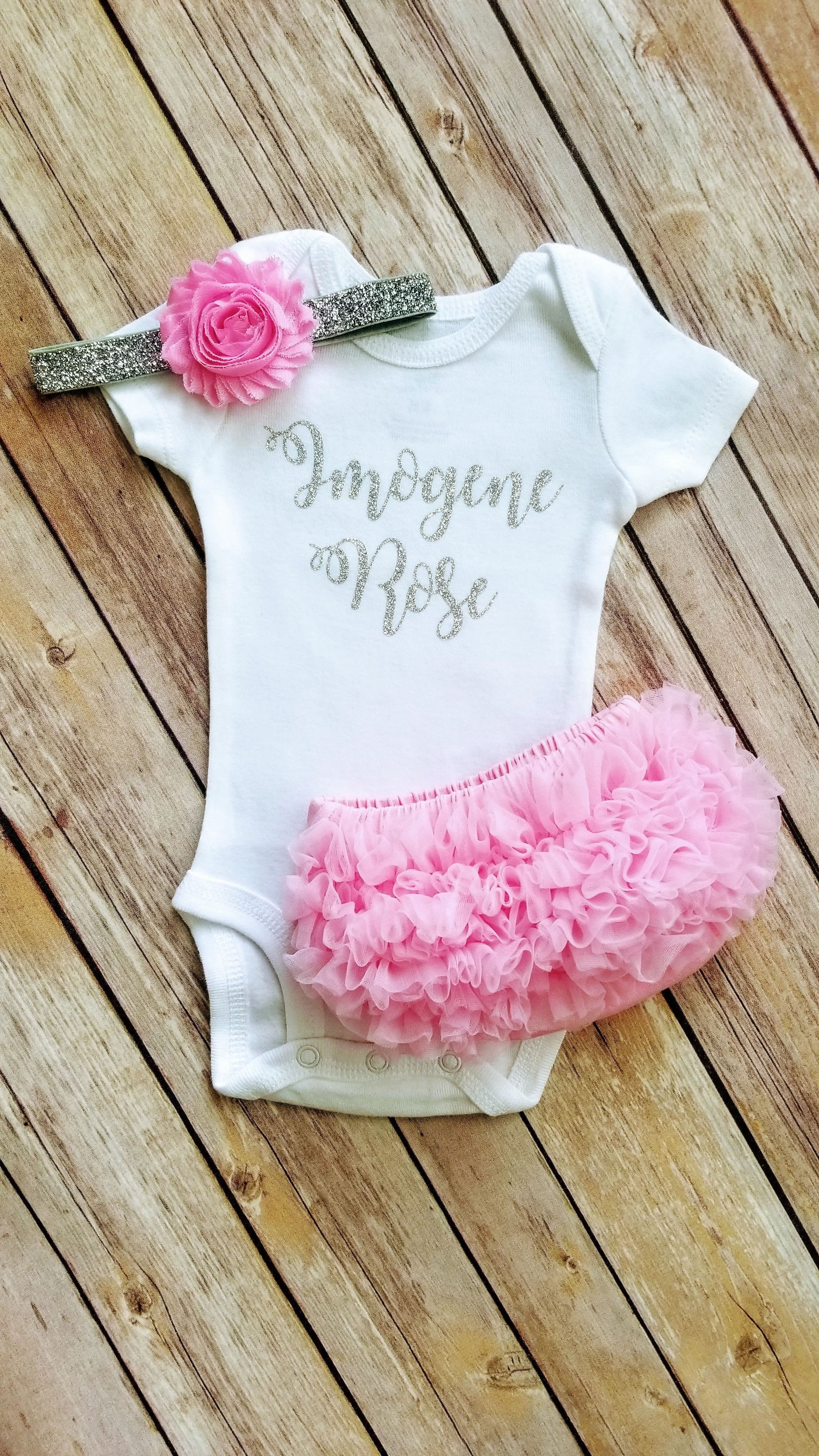 Personalized Pink And Silver Newborn Outfit Hello World Outfit Baby Girl Outfit
