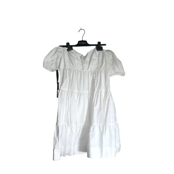 Pinko Ramon Off the Shoulder Tiered Puff Sleeve Babydoll Dress size IT 46 /US 10