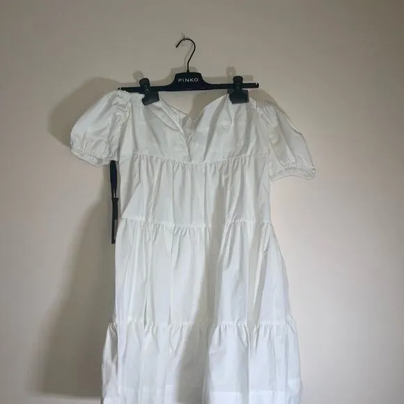 Pinko Ramon Off the Shoulder Tiered Puff Sleeve Babydoll Dress size IT 46 /US 10