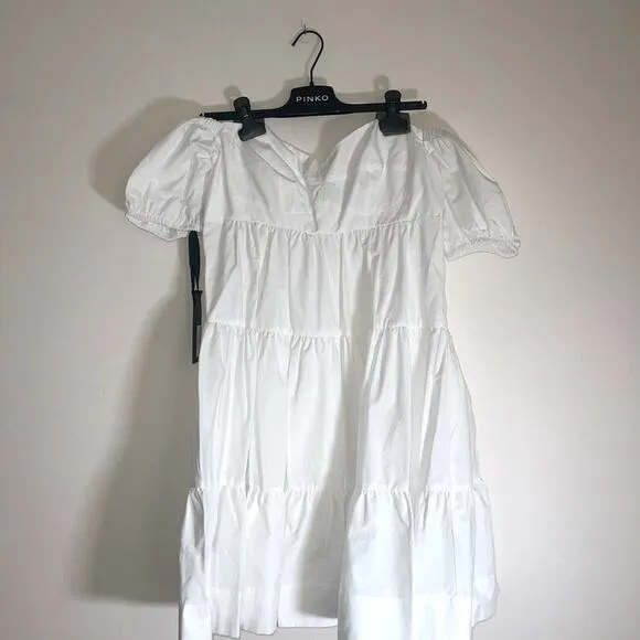Pinko Ramon Off the Shoulder Tiered Puff Sleeve Babydoll Dress size IT 46 /US 10