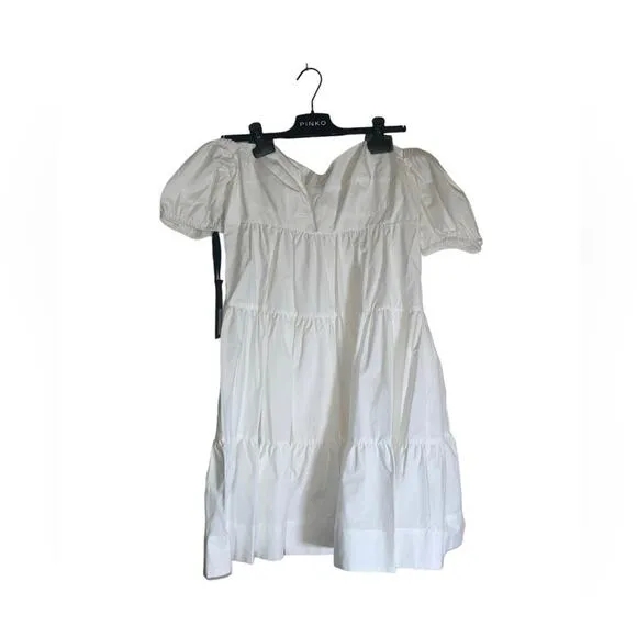 Pinko Ramon Off the Shoulder Tiered Puff Sleeve Babydoll Dress size IT 46 /US 10