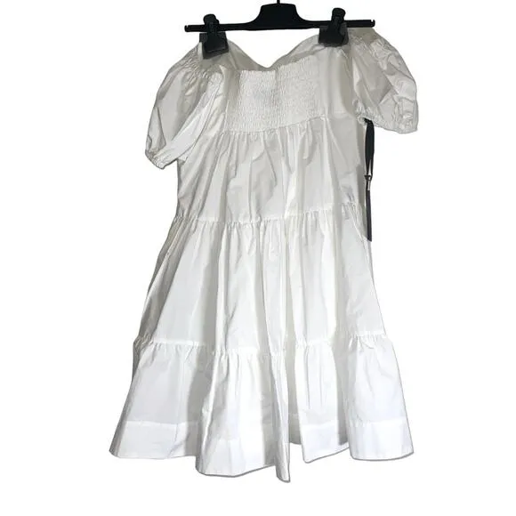 Pinko Ramon Off the Shoulder Tiered Puff Sleeve Babydoll Dress size IT 46 /US 10