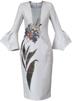 POPPY-PAINTED VOLUMINOUS SLEEVE MIDI DRESS