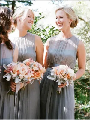 Princess Chiffon Scoop Sleeveless Bridesmaid Dresses Floor Length