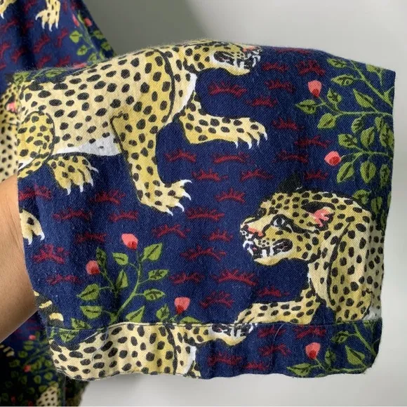 Printfresh Women's Blue Long Sleeve Pajama Shirt in Tiger Bagheera Print Size 1X