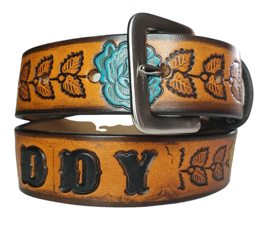 "Lil' Rose" Leather PAINTED KIDS/CHILDRENS Name Belt